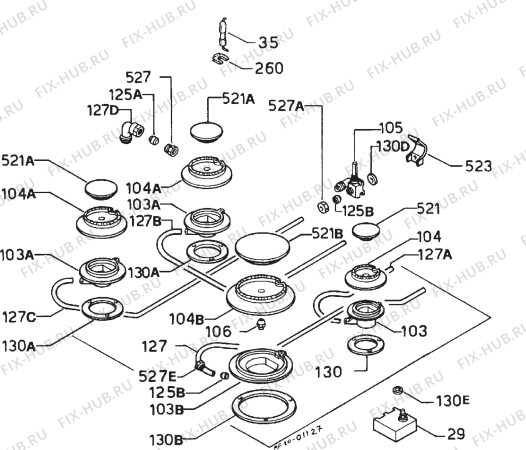 Взрыв-схема плиты (духовки) Moffat MG35W - Схема узла Functional parts 267